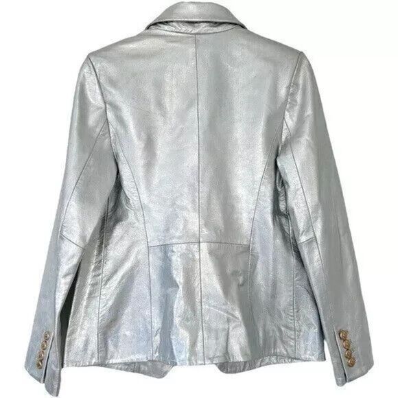 NWT Walter Baker Marley Leather Silver Metallic Double Breasted Blazer Medium - Picture 4 of 8